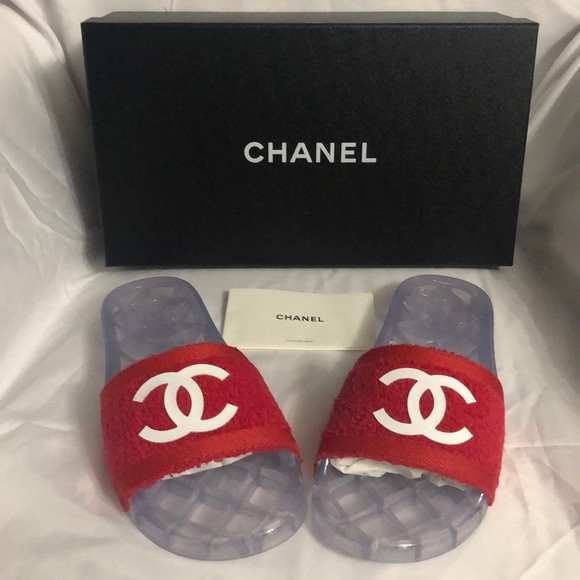 chanel red slides